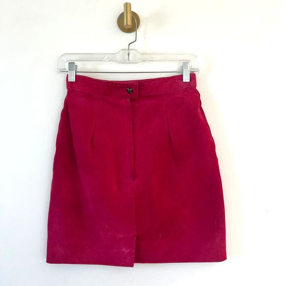 Vintage Dresses & Skirts - Vintage Barbie Pink Suede Leather Mini A Line Skirt Womens 4 Festival